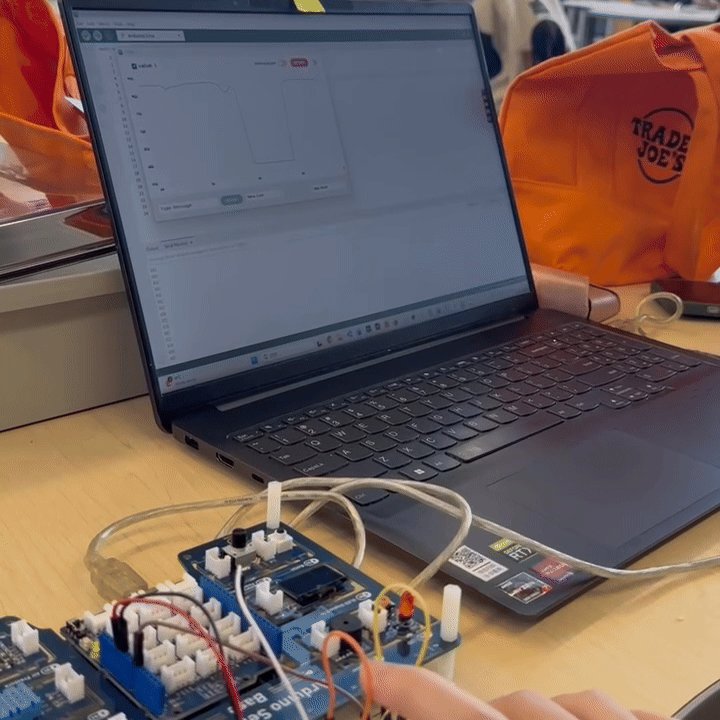We've tested to see if the light sensor is being active or not. From the gif, it clearly shows on the chart that the line chart goes up and down whenever we cover the light sensor with our finger.
